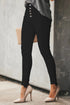 Plain High Waist Buttons Frayed Cropped Denim Jeans